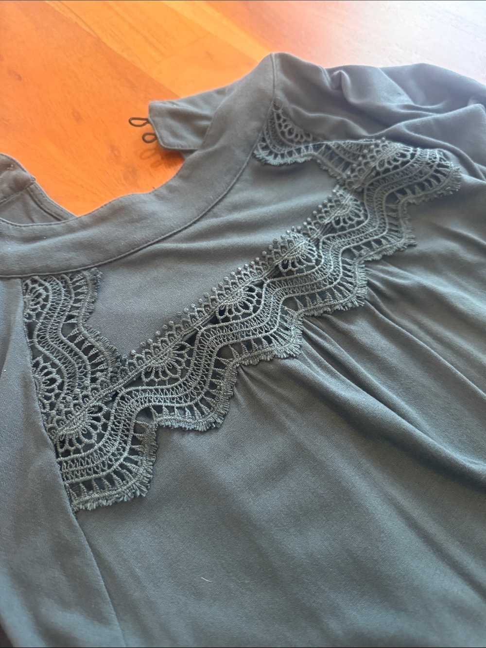 LOFT Long Sleeve Lace Yoke Top — Teal Green - Size XL